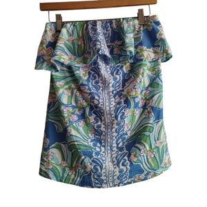 Lilly Pulitzer Wiley Ruffle Tube Top Bay Blue Coasting Strapless